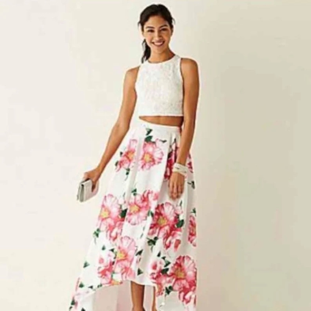 My Michelle Two-Piece Floral & Lace Prom Dress